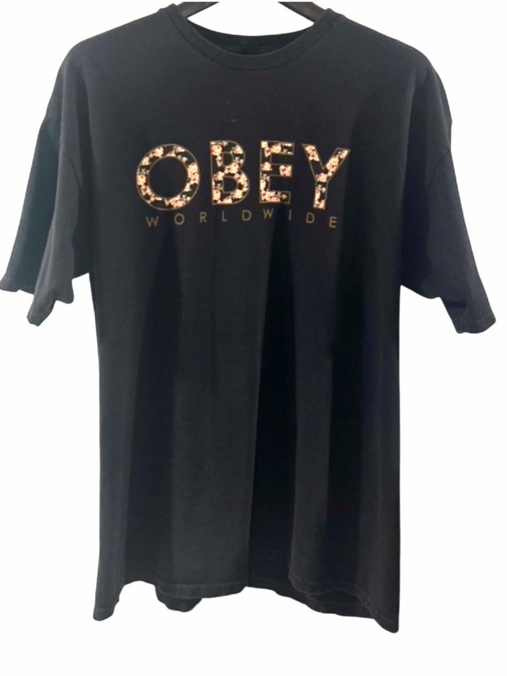 Y2K OBEY Logo Black Graphic T-Shirt Size Men’s XL